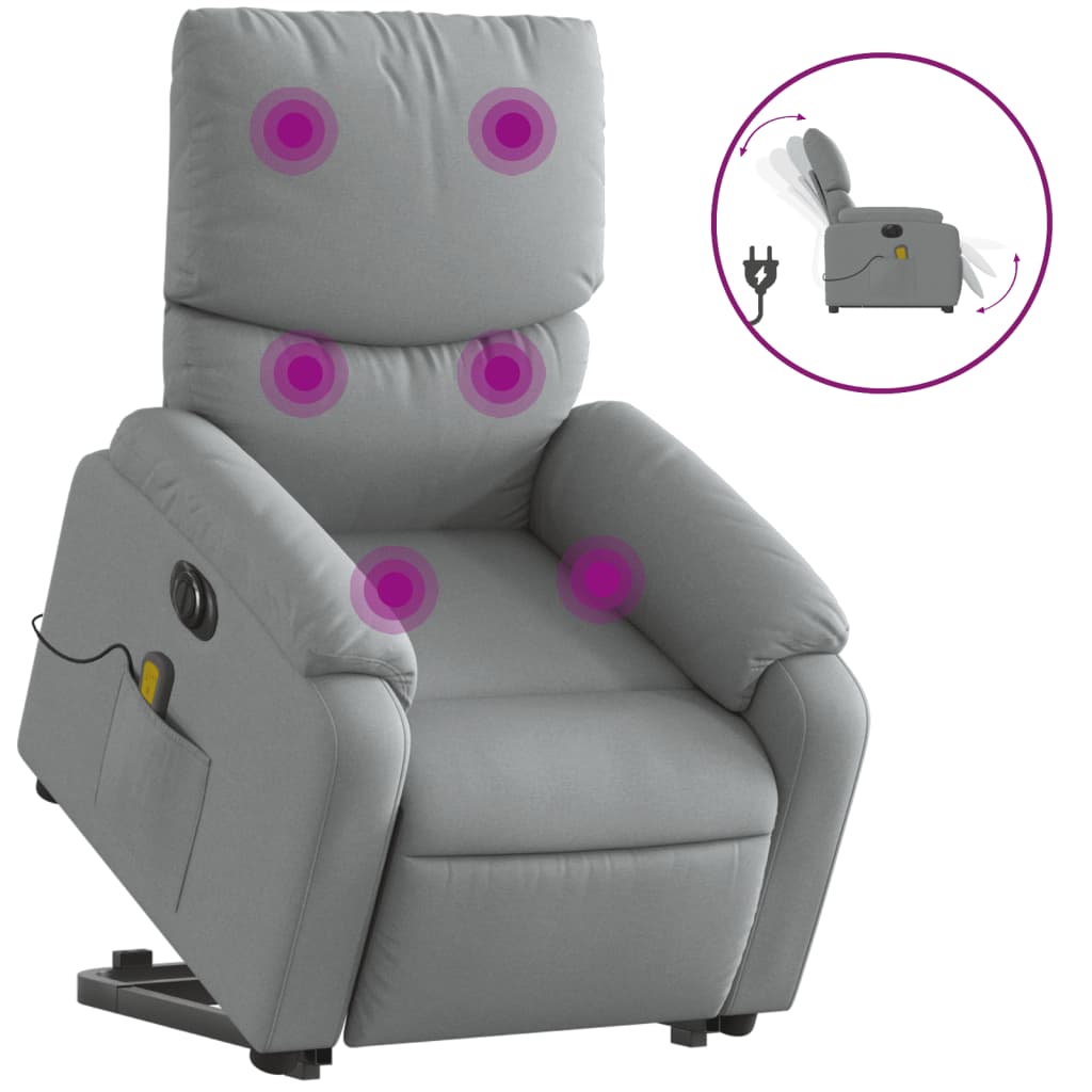 vidaXL Sillón de masaje eléctrico reclinable elevable tela gris claro