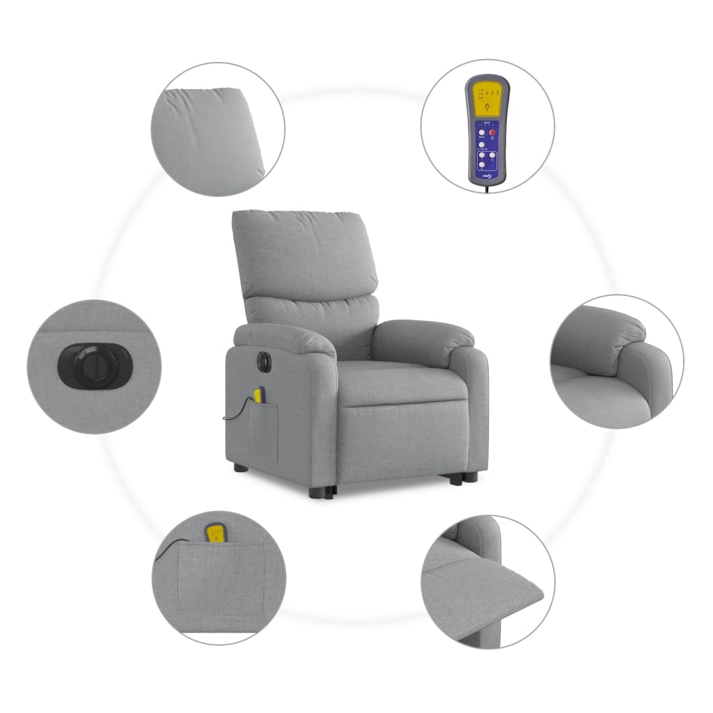 vidaXL Sillón de masaje eléctrico reclinable elevable tela gris claro