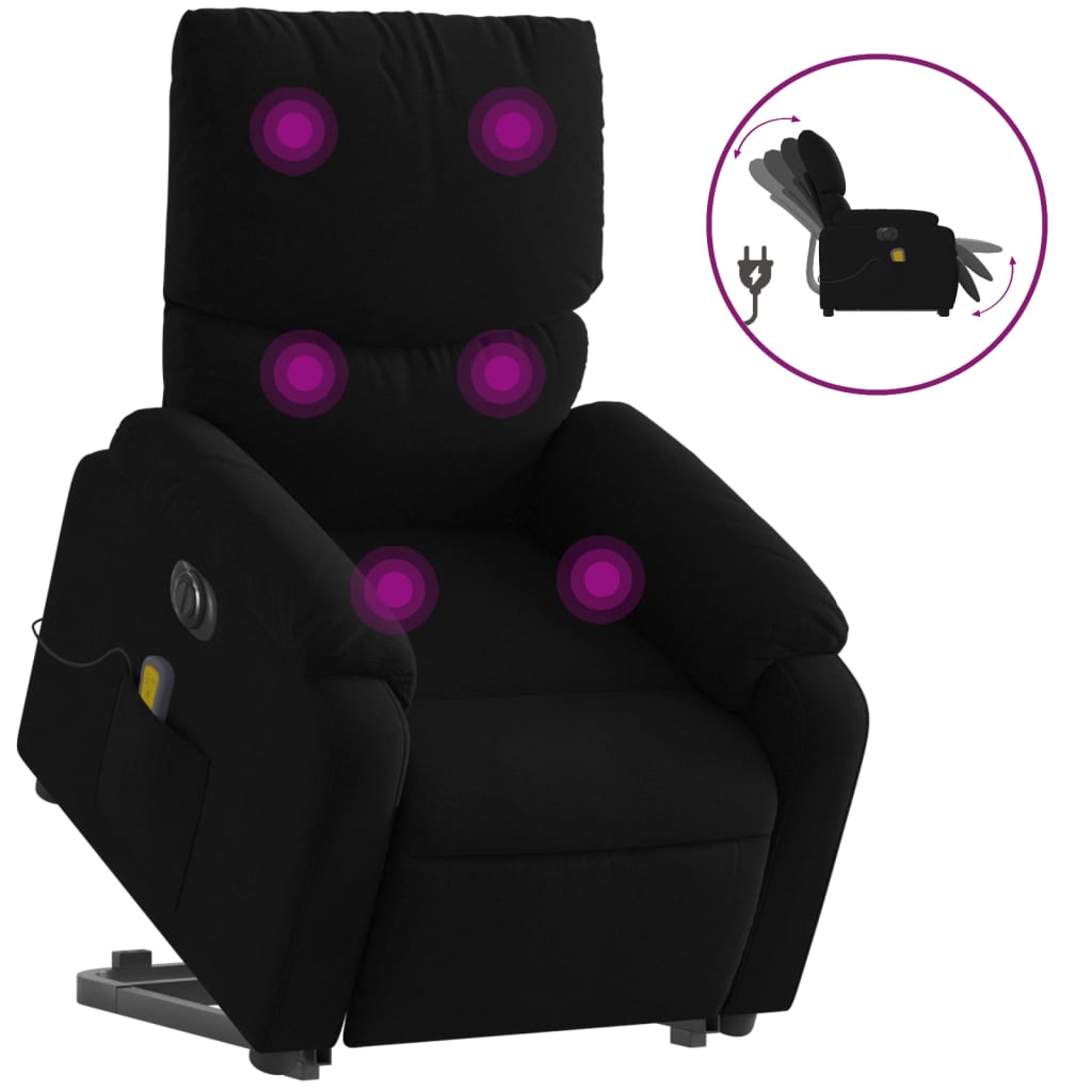 vidaXL Sillón de masaje eléctrico reclinable elevable tela negro