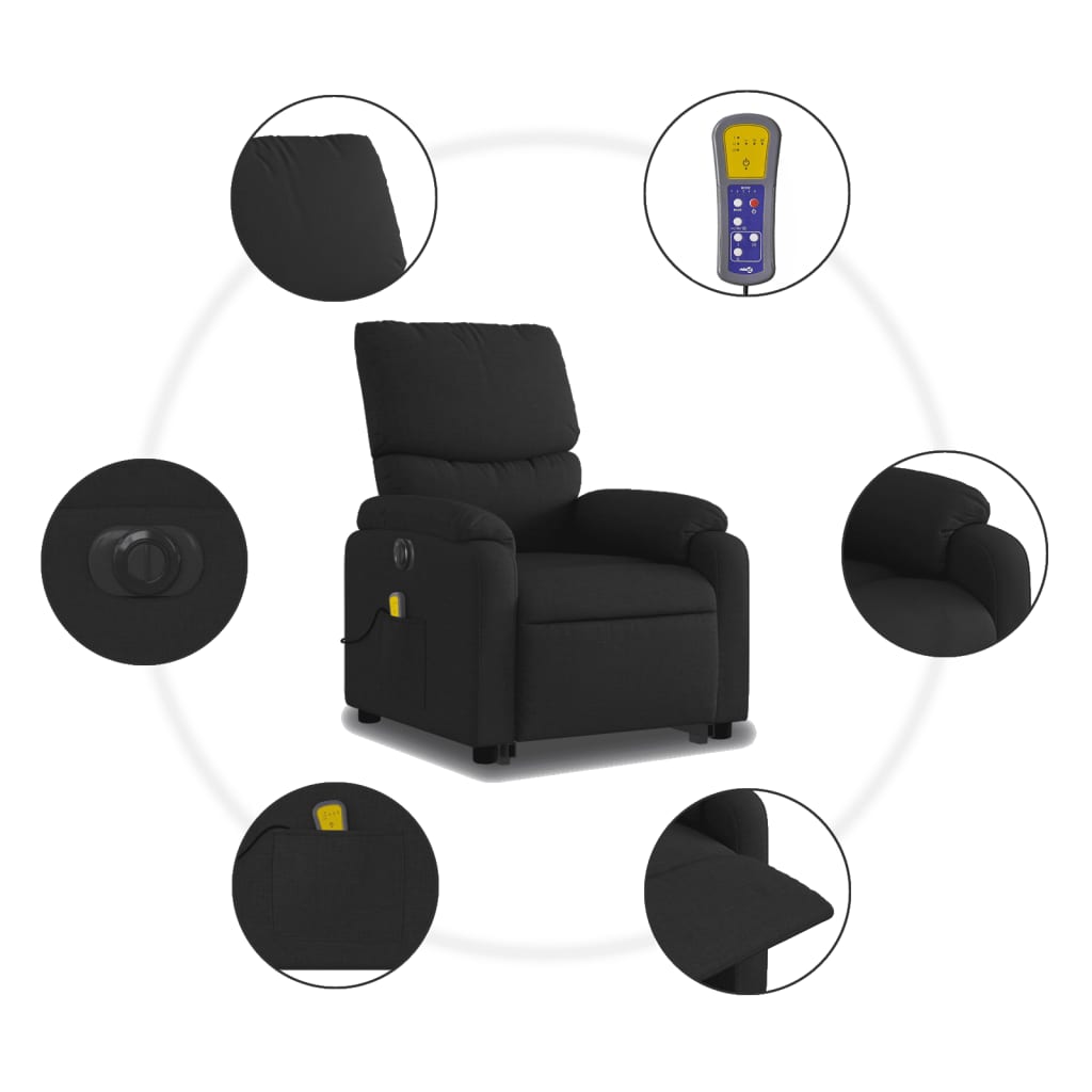 vidaXL Sillón de masaje eléctrico reclinable elevable tela negro