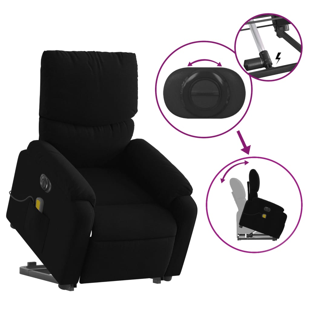 vidaXL Sillón de masaje eléctrico reclinable elevable tela negro