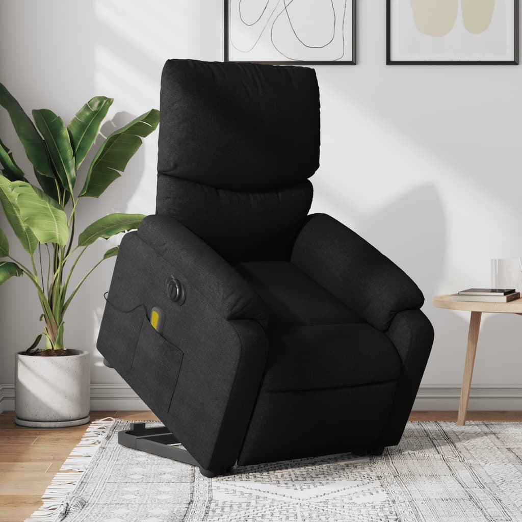 vidaXL Sillón de masaje eléctrico reclinable elevable tela negro