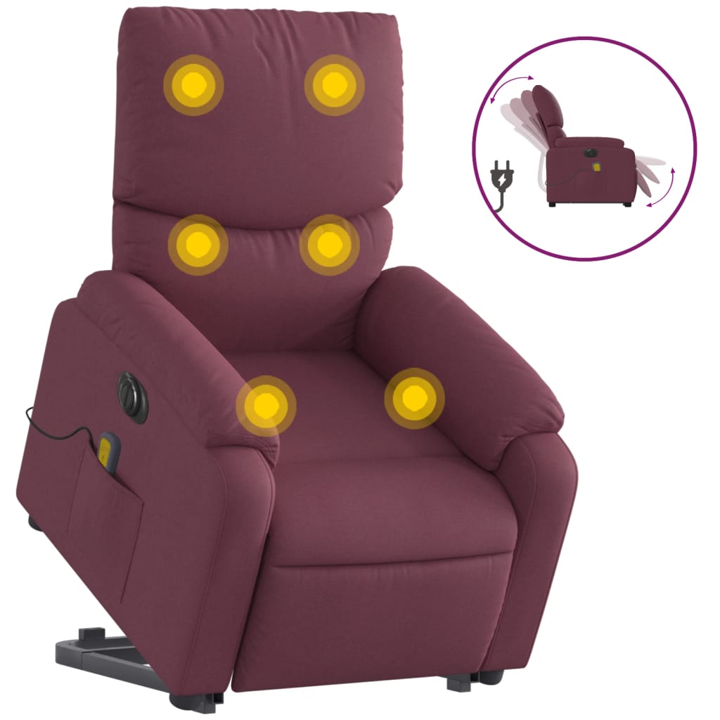 vidaXL Sillón de masaje eléctrico reclinable elevable tela morado