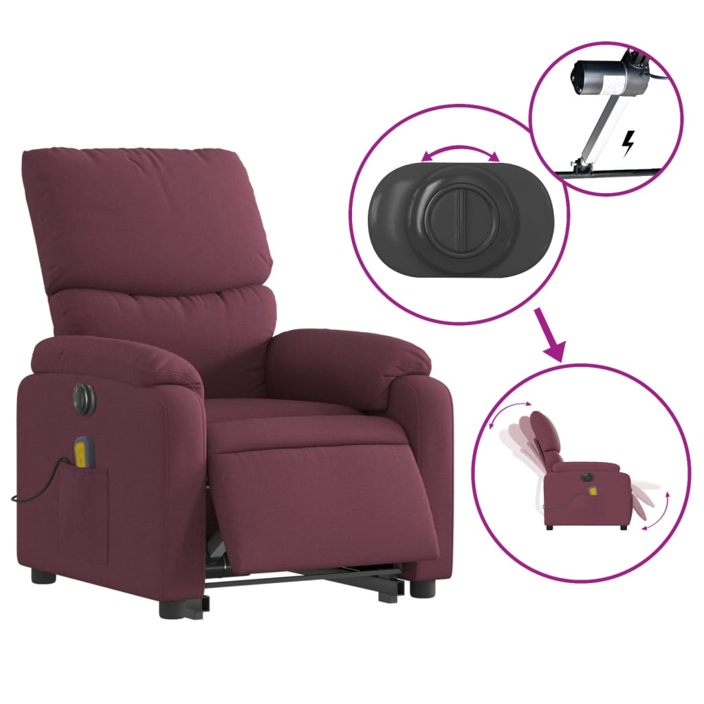 vidaXL Sillón de masaje eléctrico reclinable elevable tela morado