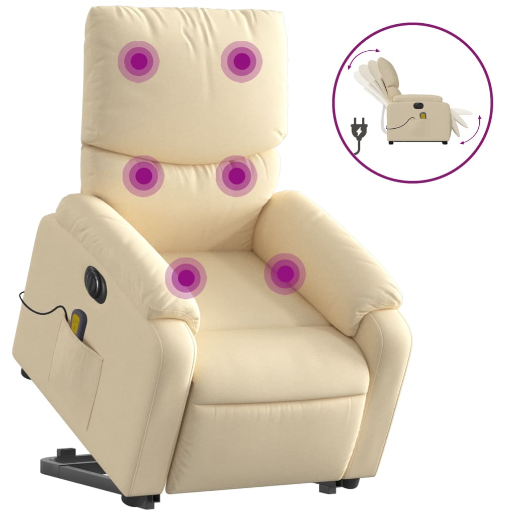 vidaXL Sillón de masaje eléctrico reclinable elevable tela crema