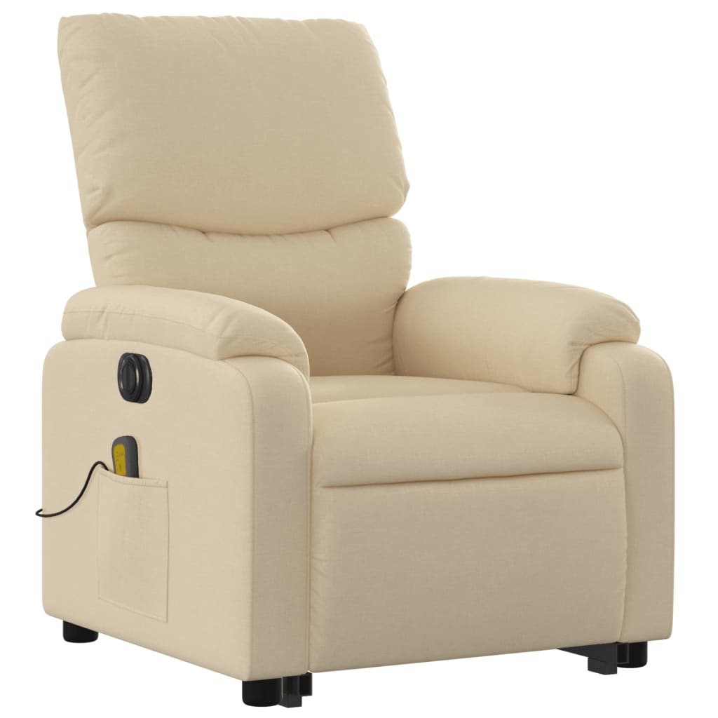 vidaXL Sillón de masaje eléctrico reclinable elevable tela crema