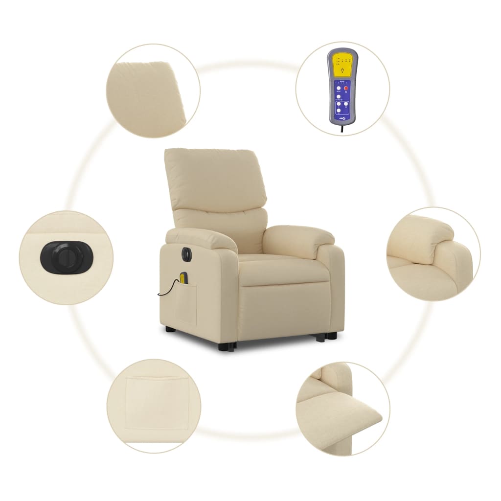 vidaXL Sillón de masaje eléctrico reclinable elevable tela crema