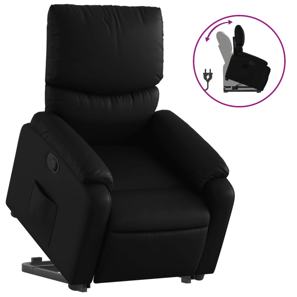 vidaXL Sillón reclinable elevable cuero artificial negro