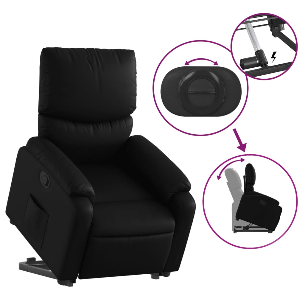 vidaXL Sillón reclinable elevable cuero artificial negro