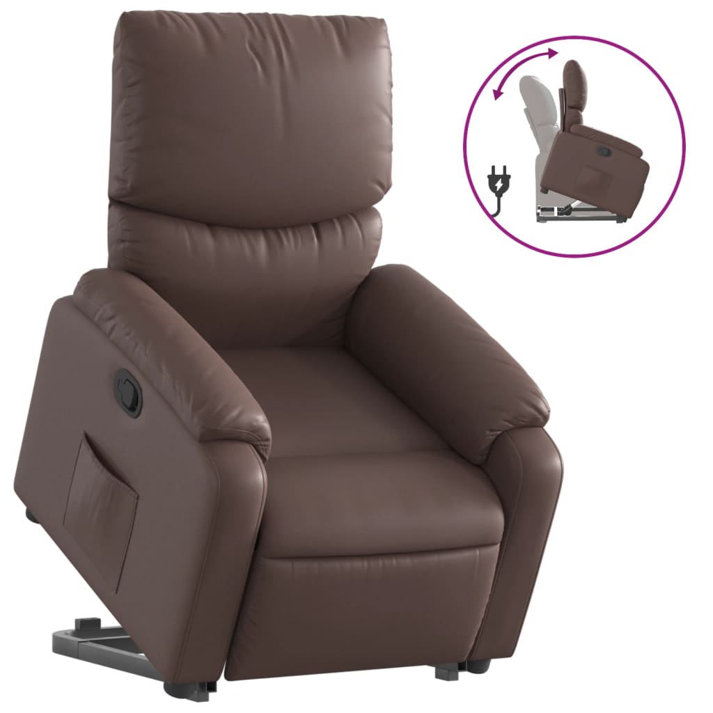 vidaXL Sillón reclinable elevable cuero sintético marrón