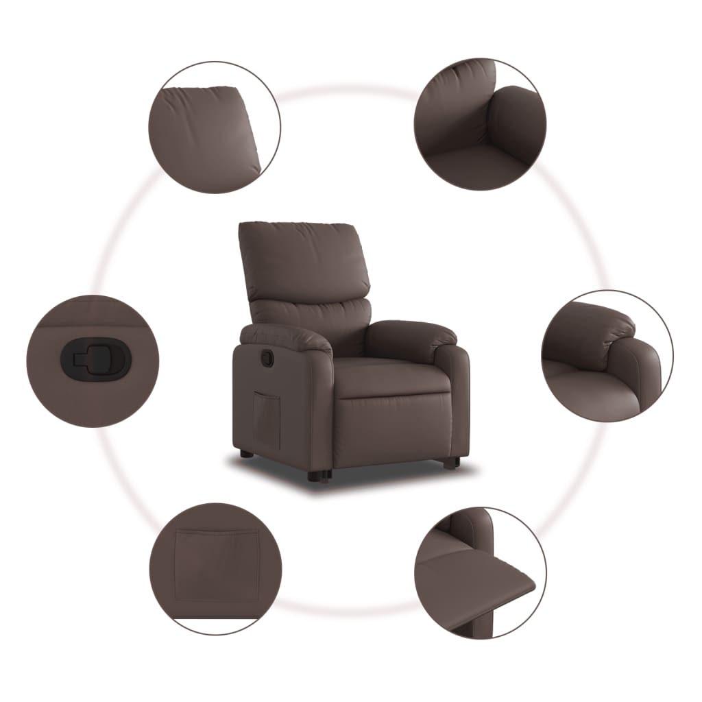 vidaXL Sillón reclinable elevable cuero sintético marrón