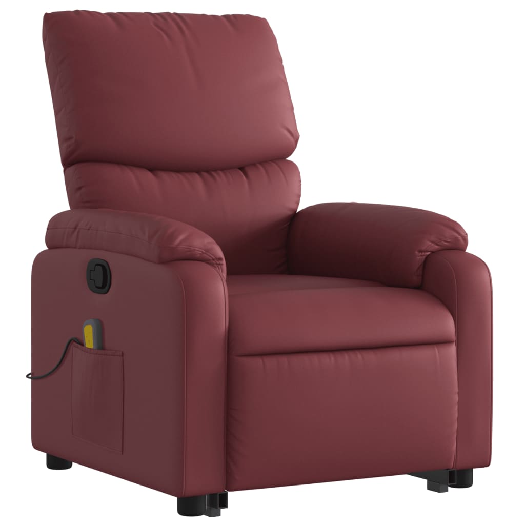 vidaXL Sillón reclinable de masaje de pie cuero artificial rojo tinto