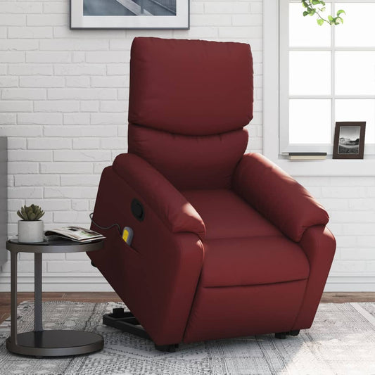 vidaXL Sillón reclinable de masaje de pie cuero artificial rojo tinto