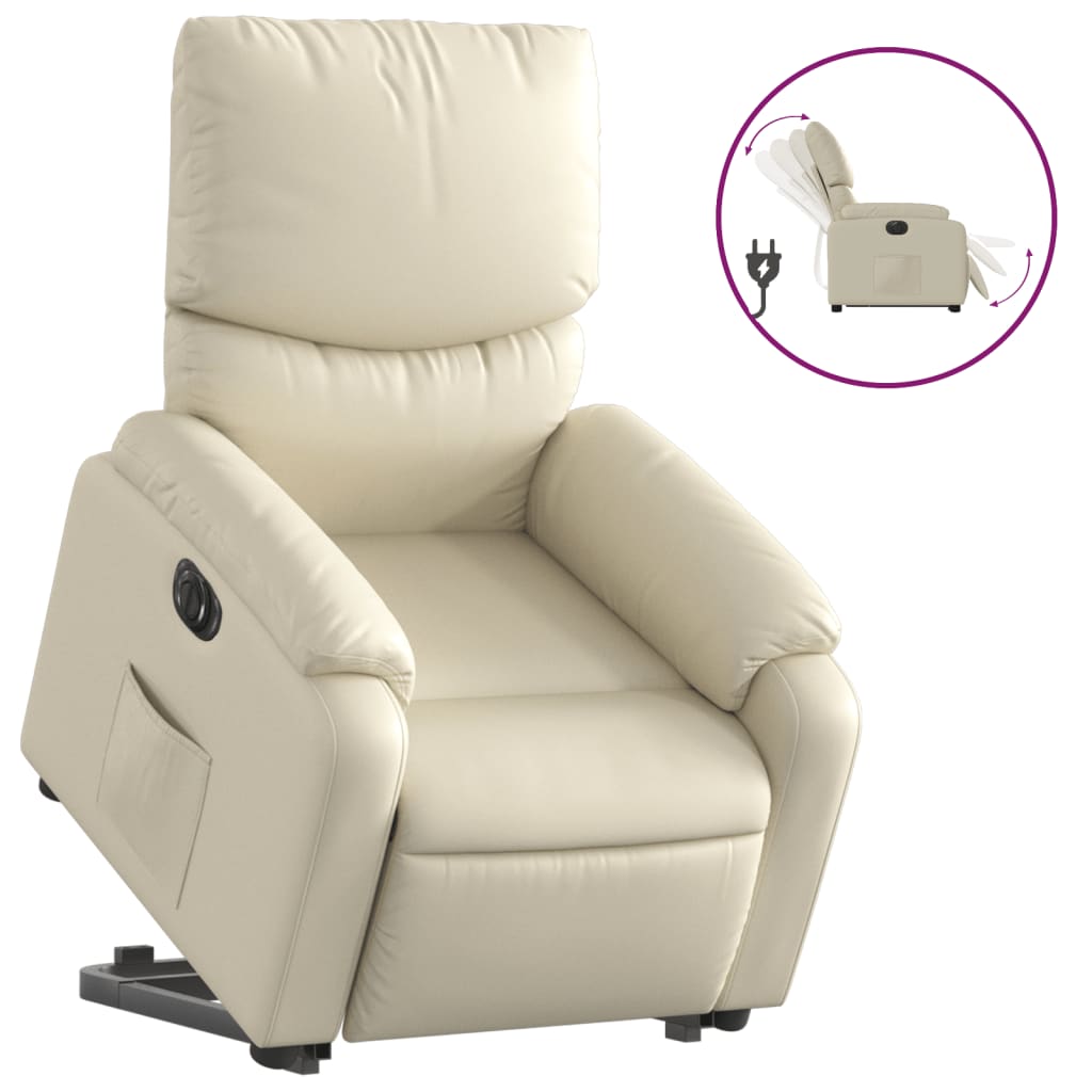 vidaXL Sillón reclinable elevable eléctrico de cuero sintético crema