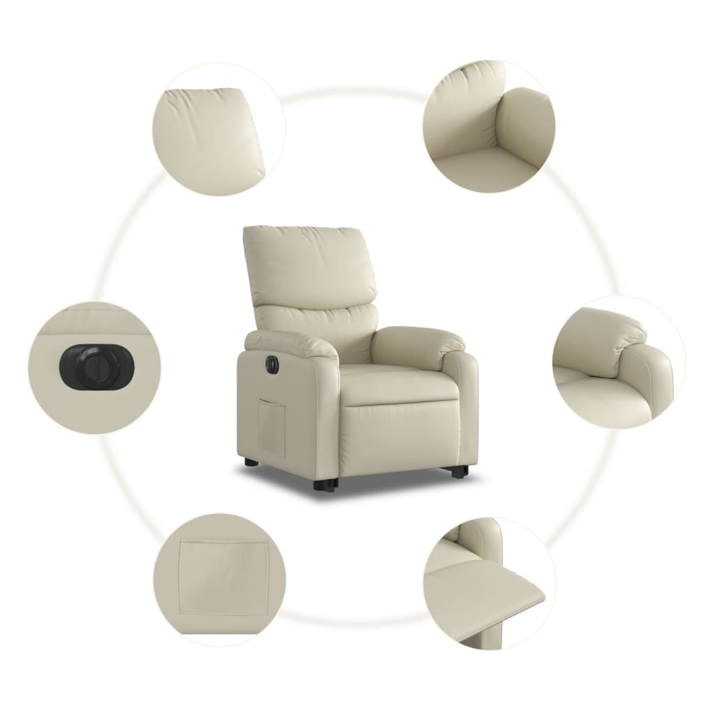 vidaXL Sillón reclinable elevable eléctrico de cuero sintético crema