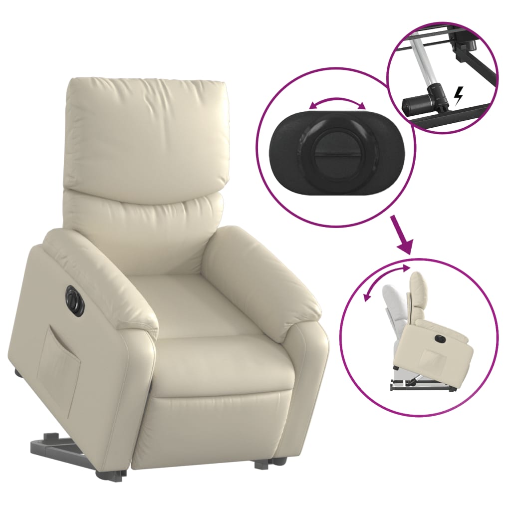 vidaXL Sillón reclinable elevable eléctrico de cuero sintético crema