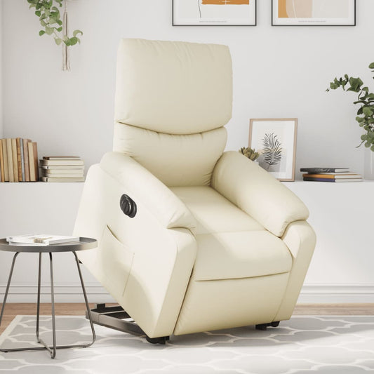 vidaXL Sillón reclinable elevable eléctrico de cuero sintético crema