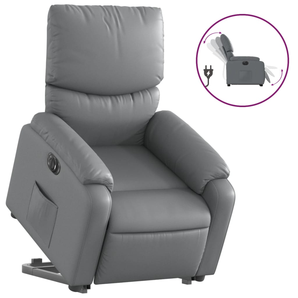 vidaXL Sillón reclinable elevable eléctrico de cuero sintético gris