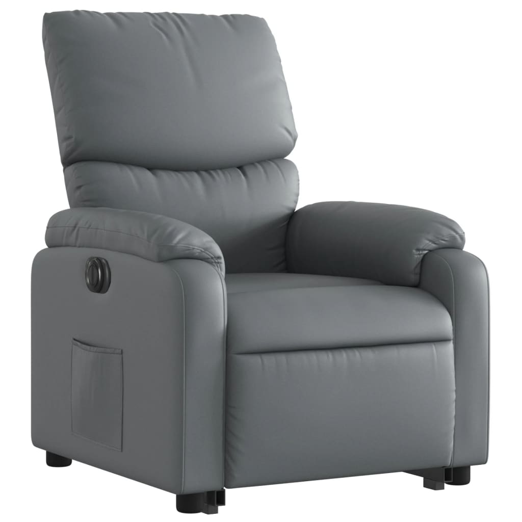 vidaXL Sillón reclinable elevable eléctrico de cuero sintético gris