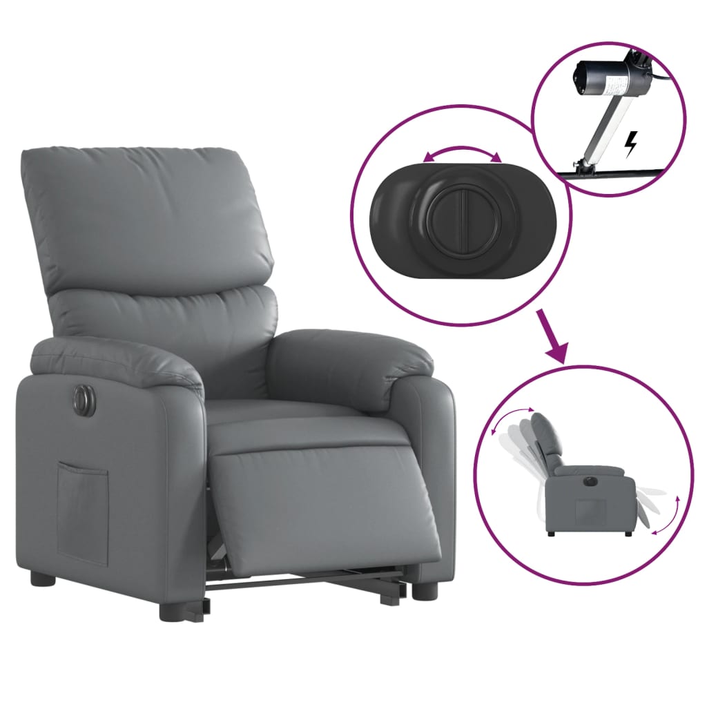 vidaXL Sillón reclinable elevable eléctrico de cuero sintético gris