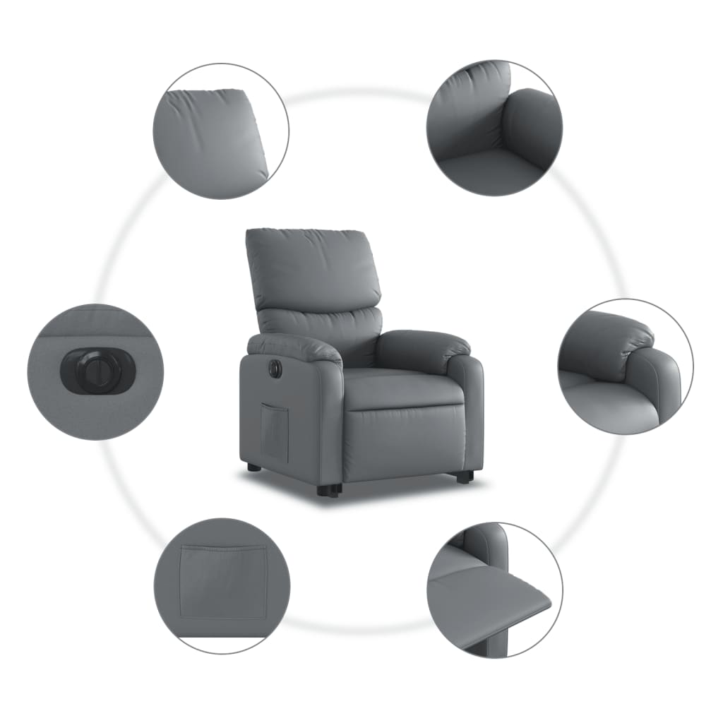 vidaXL Sillón reclinable elevable eléctrico de cuero sintético gris