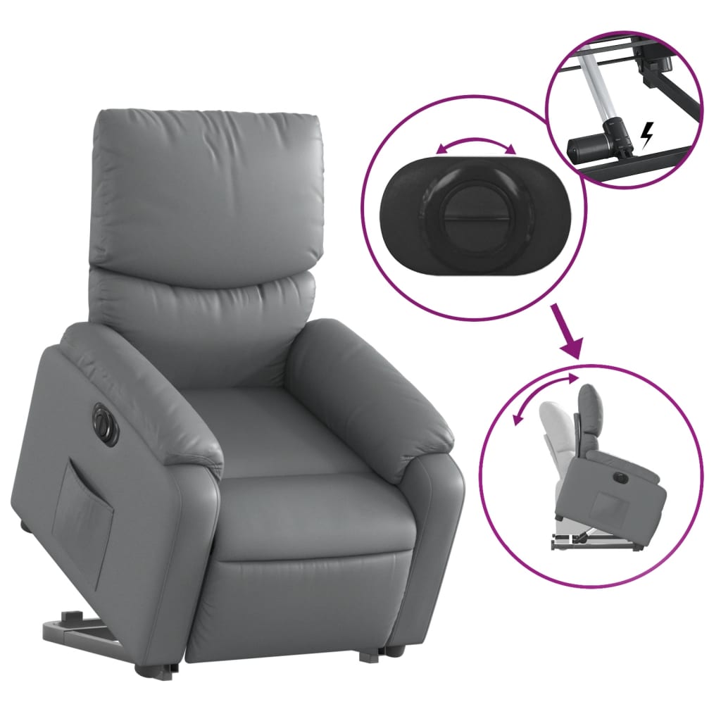 vidaXL Sillón reclinable elevable eléctrico de cuero sintético gris