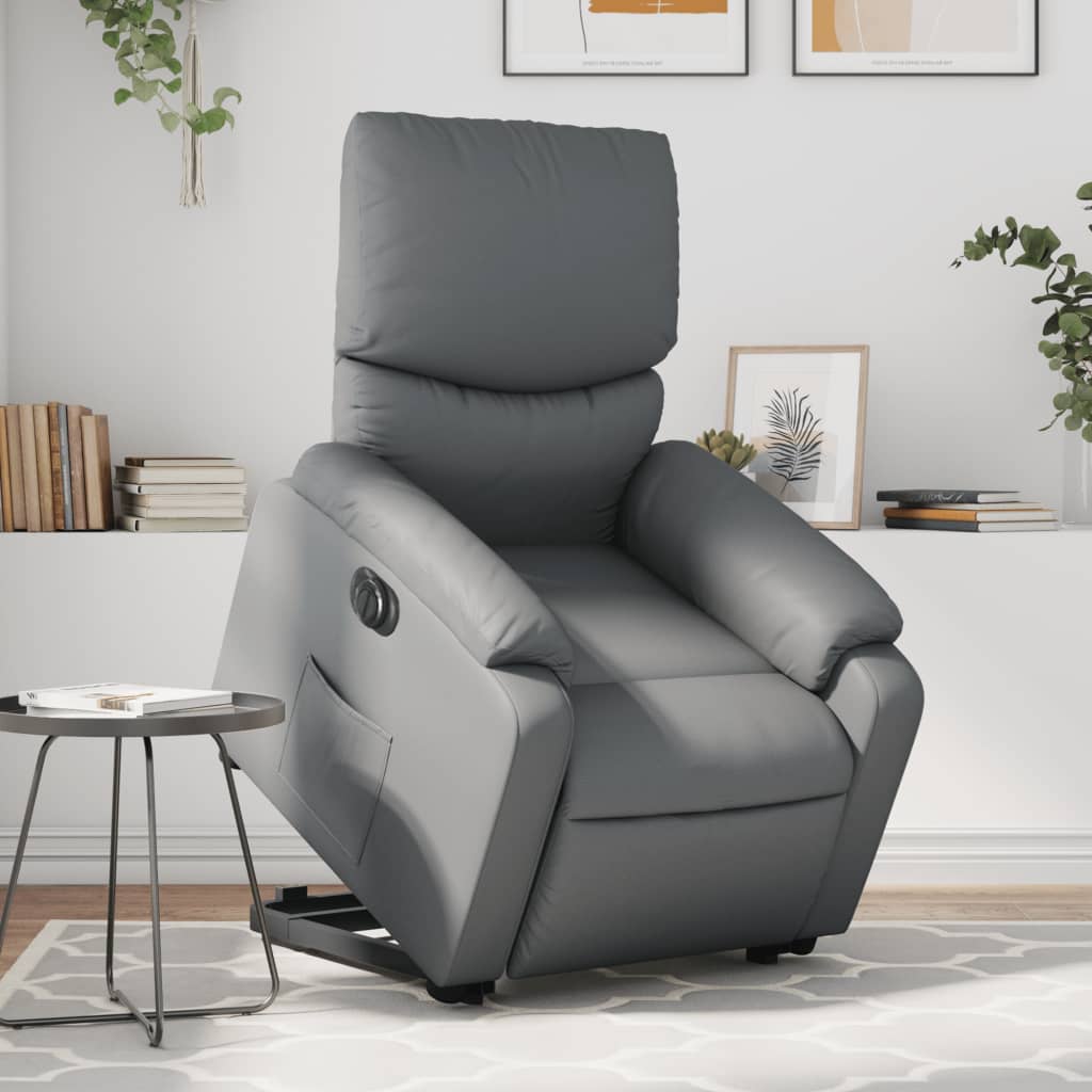 vidaXL Sillón reclinable elevable eléctrico de cuero sintético gris