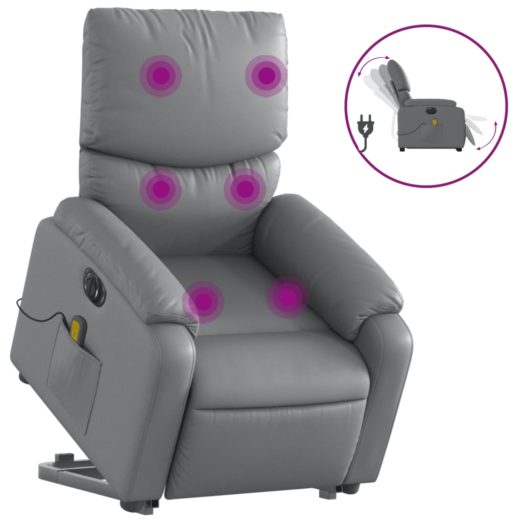 vidaXL Sillón de masaje elevable eléctrico cuero sintético gris