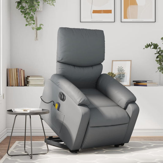 vidaXL Sillón de masaje elevable eléctrico cuero sintético gris