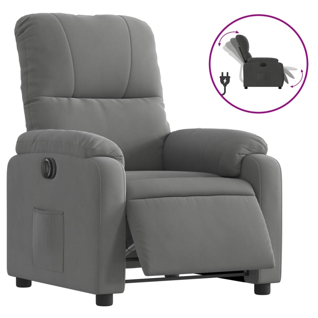 vidaXL Sillón reclinable eléctrico tela de microfibra gris oscuro