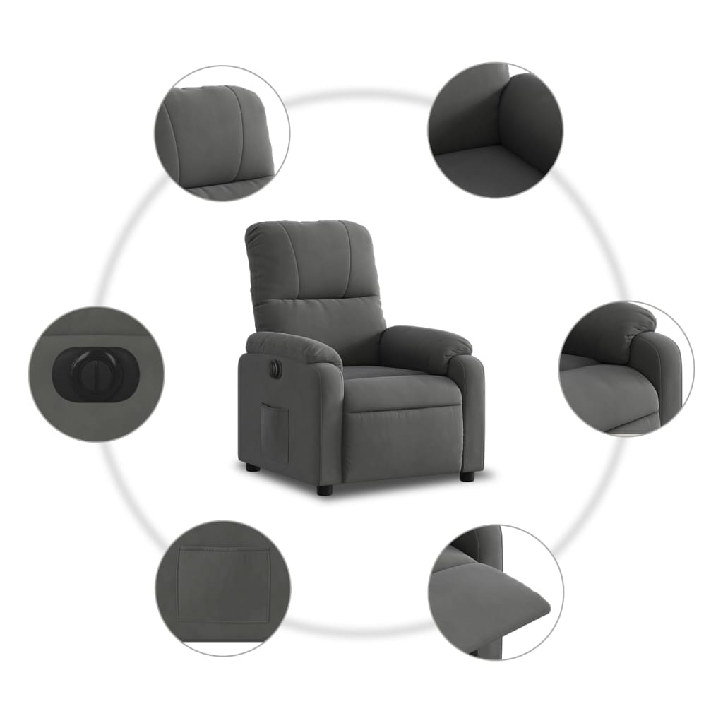 vidaXL Sillón reclinable eléctrico tela de microfibra gris oscuro