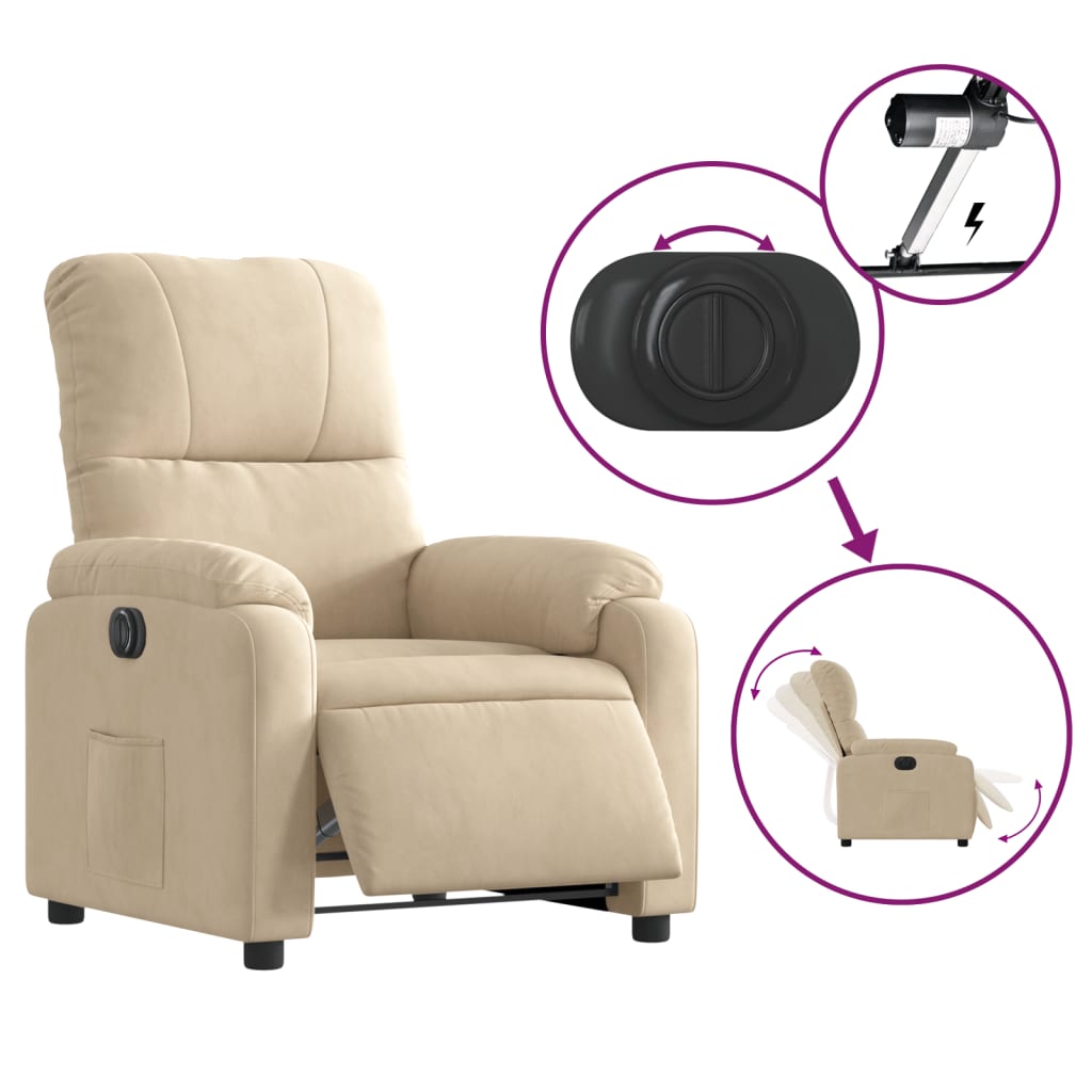 vidaXL Sillón reclinable eléctrico tela de microfibra color crema