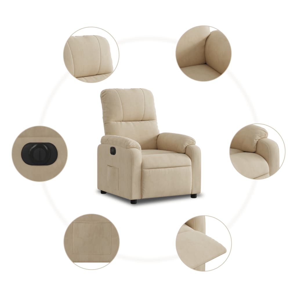 vidaXL Sillón reclinable eléctrico tela de microfibra color crema