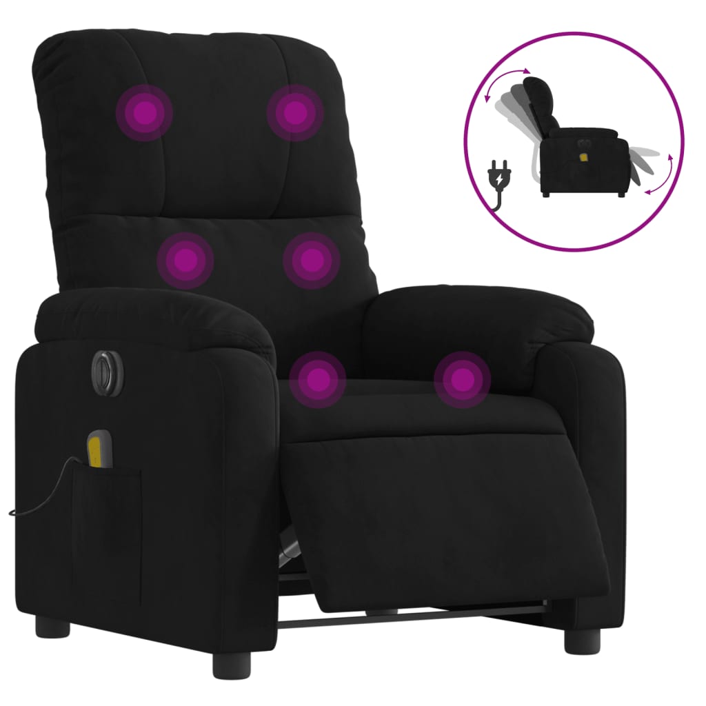 vidaXL Sillón reclinable de masaje eléctrico tela de microfibra negro