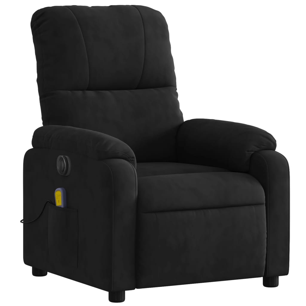 vidaXL Sillón reclinable de masaje eléctrico tela de microfibra negro