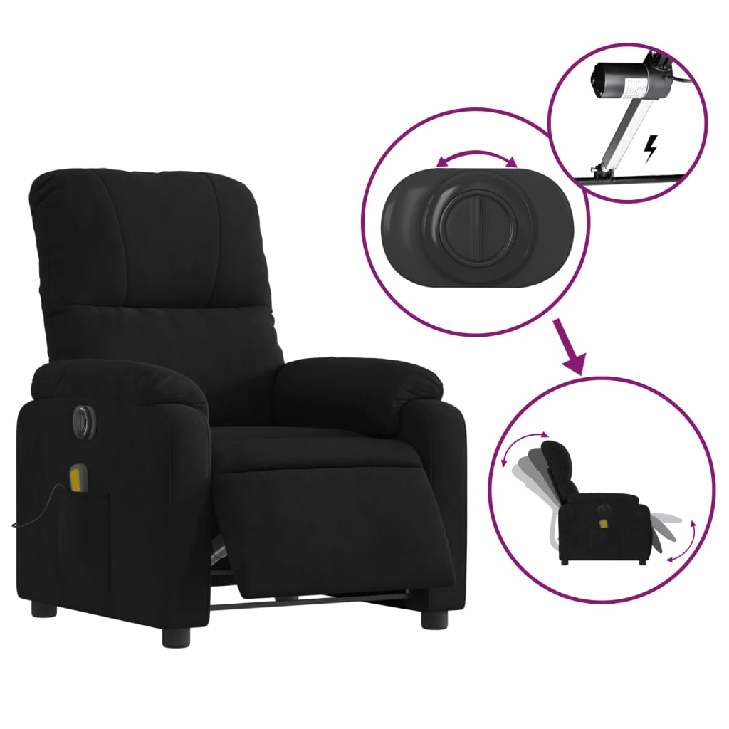 vidaXL Sillón reclinable de masaje eléctrico tela de microfibra negro