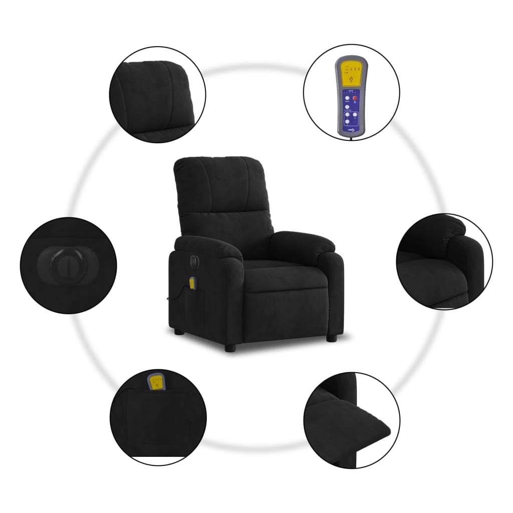 vidaXL Sillón reclinable de masaje eléctrico tela de microfibra negro