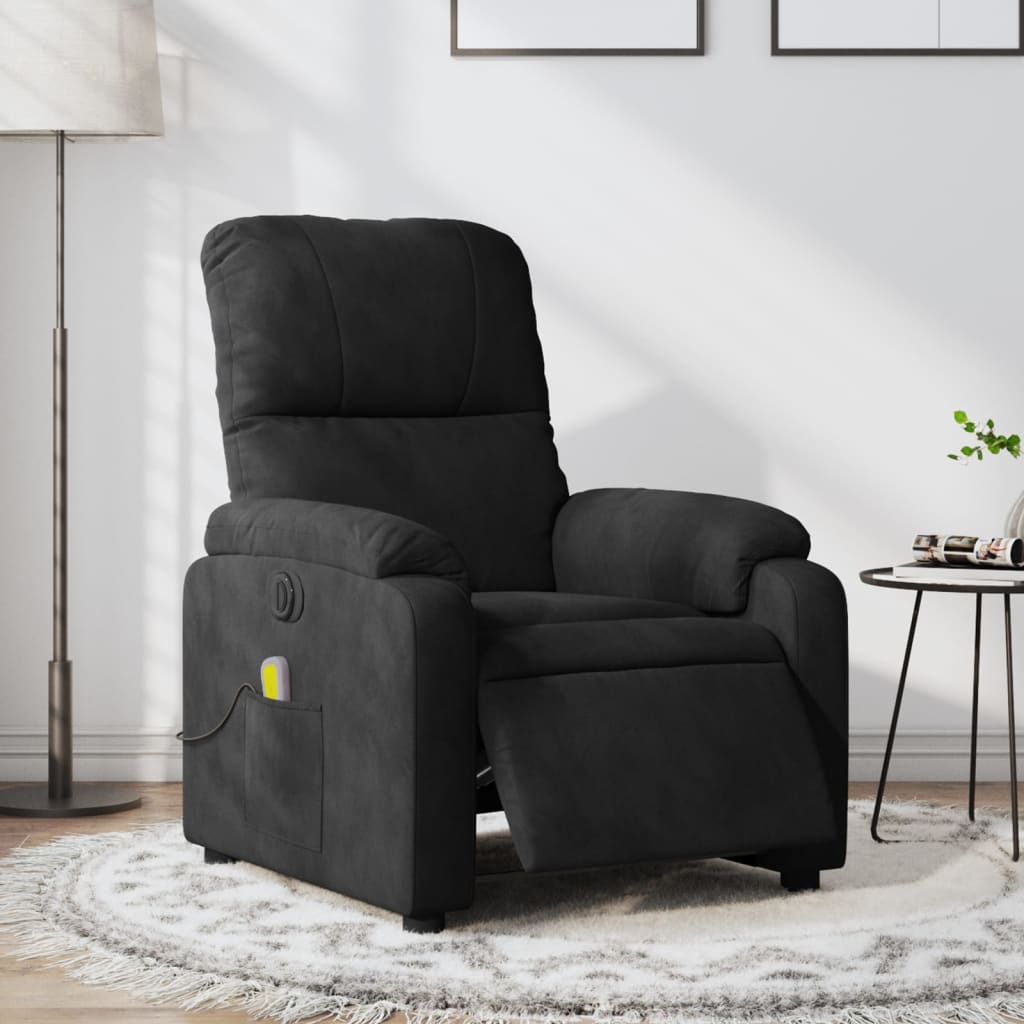 vidaXL Sillón reclinable de masaje eléctrico tela de microfibra negro