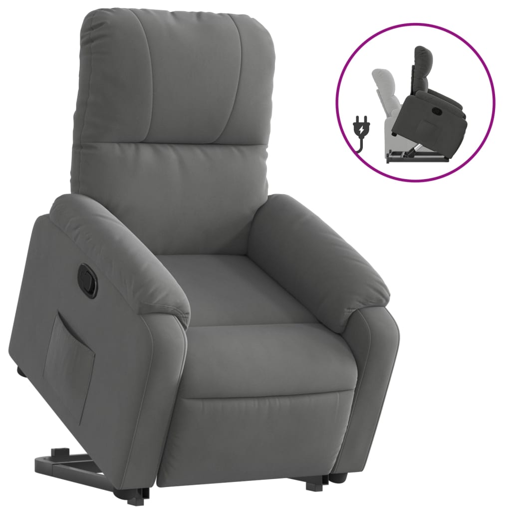 vidaXL Sillón reclinable elevable tela de microfibra gris oscuro