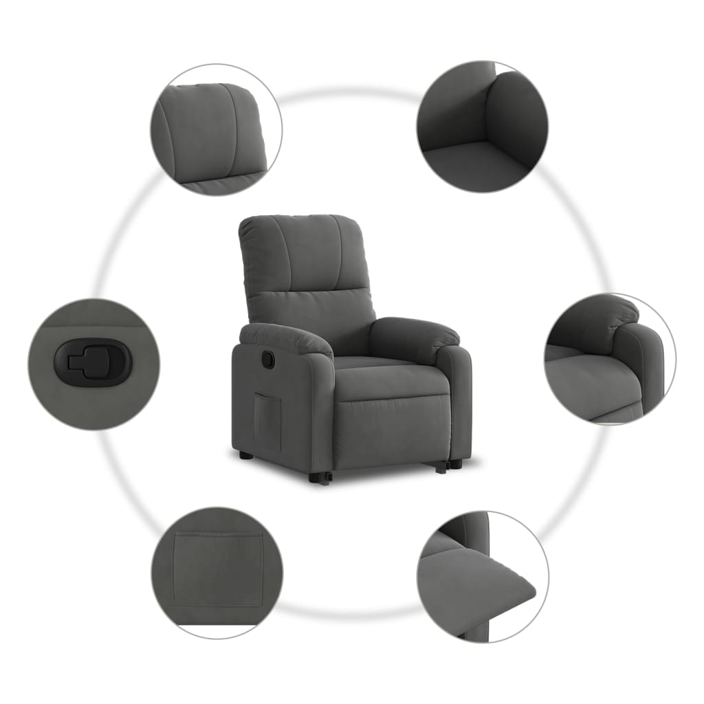 vidaXL Sillón reclinable elevable tela de microfibra gris oscuro