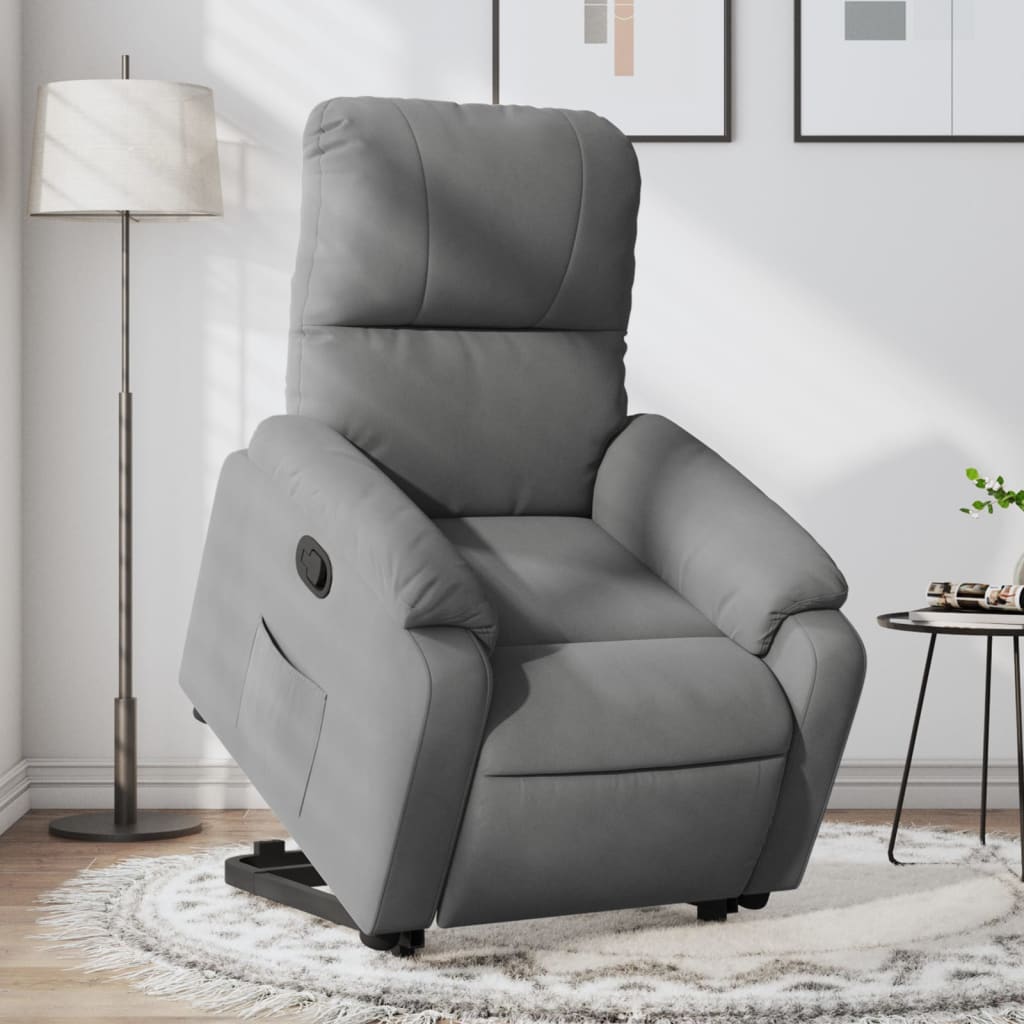 vidaXL Sillón reclinable elevable tela de microfibra gris oscuro