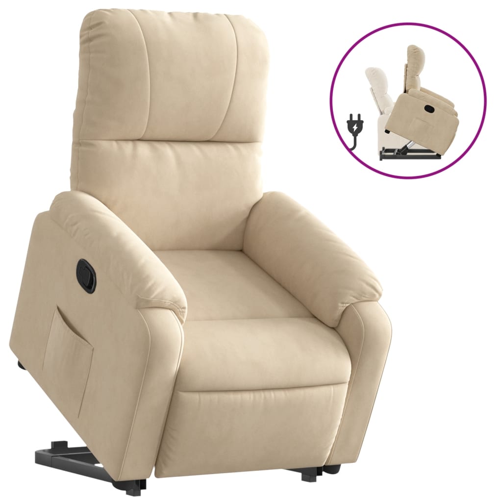 vidaXL Sillón reclinable elevable tela de microfibra color crema