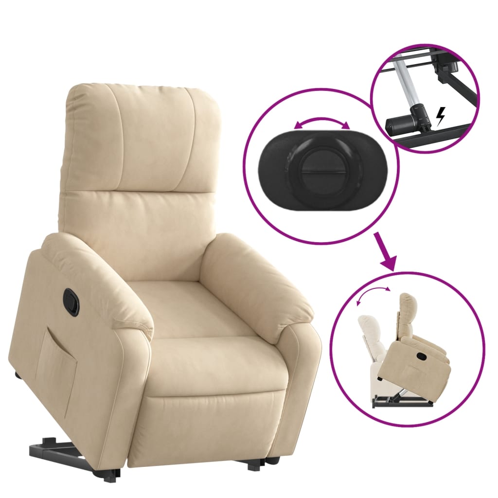 vidaXL Sillón reclinable elevable tela de microfibra color crema