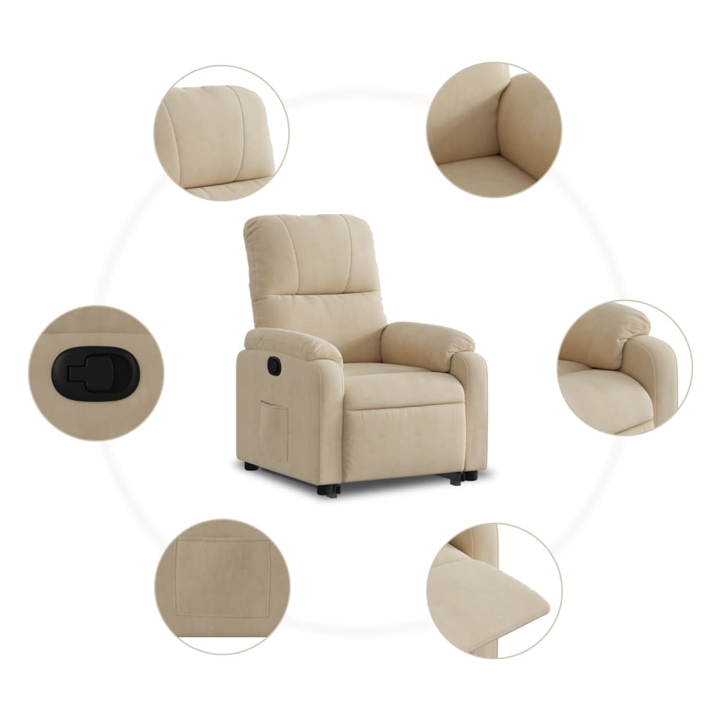 vidaXL Sillón reclinable elevable tela de microfibra color crema