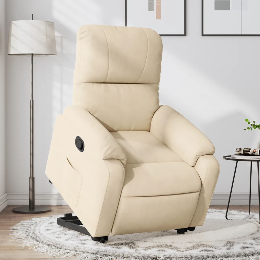 vidaXL Sillón reclinable elevable tela de microfibra color crema