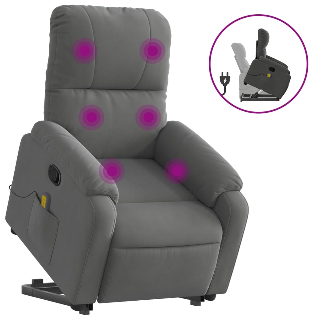 vidaXL Sillón reclinable masaje elevable tela microfibra gris oscuro