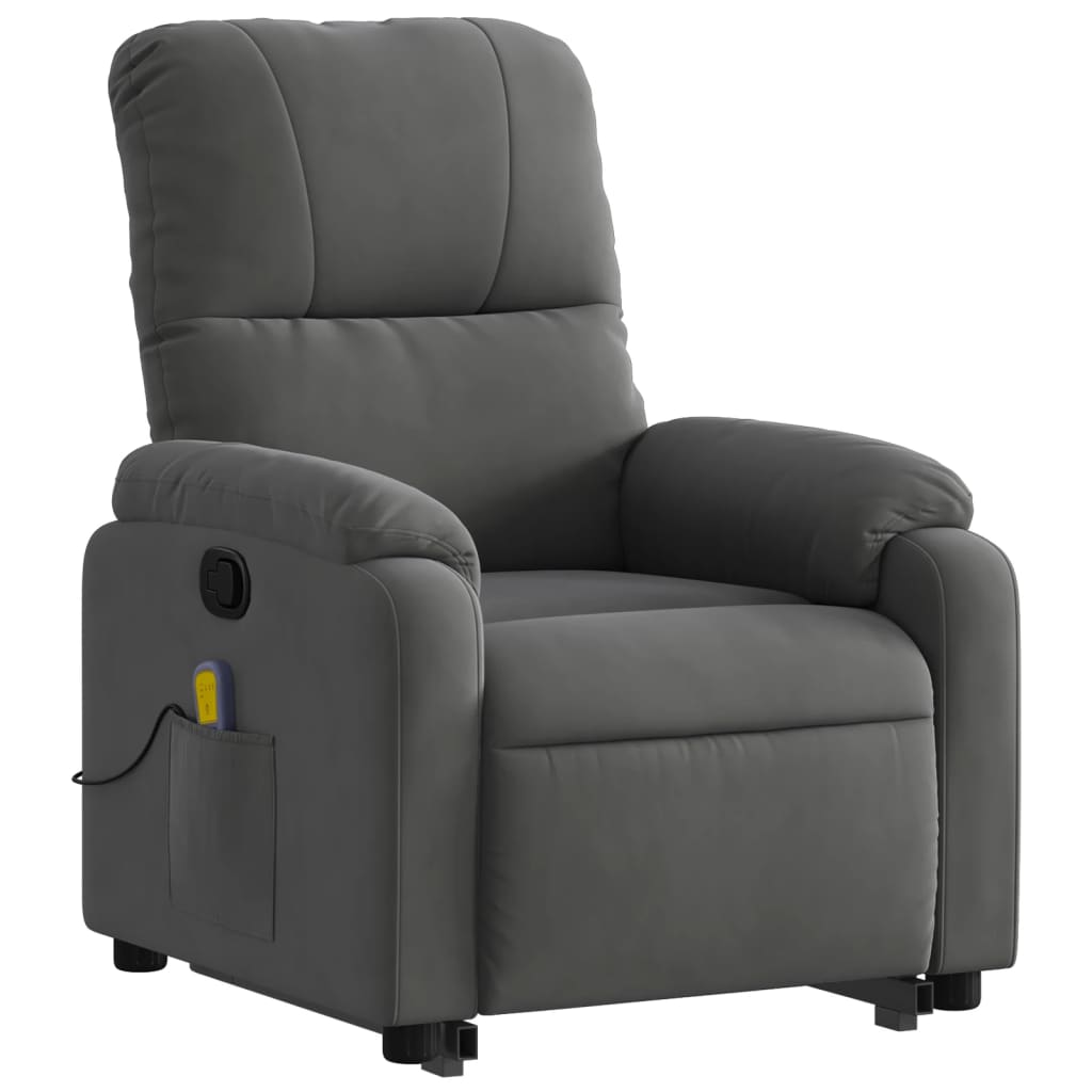 vidaXL Sillón reclinable masaje elevable tela microfibra gris oscuro