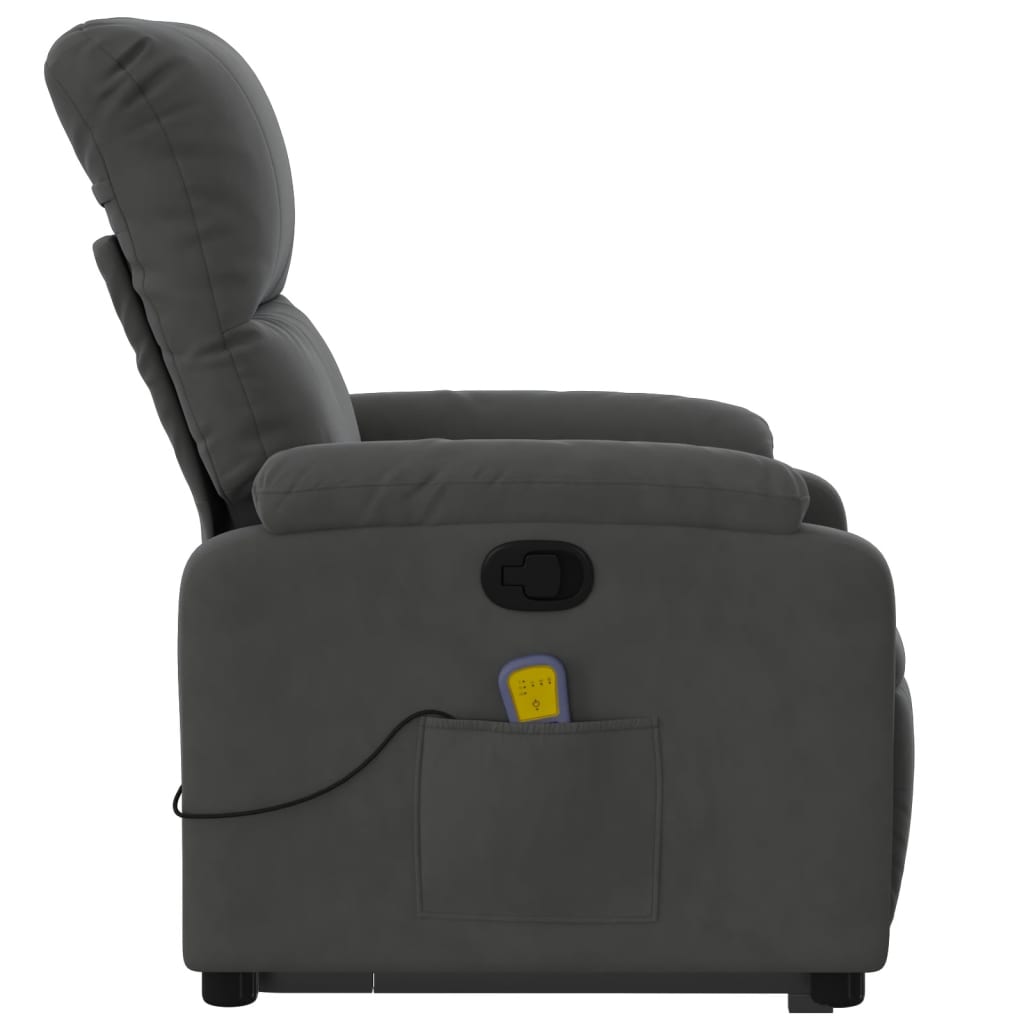 vidaXL Sillón reclinable masaje elevable tela microfibra gris oscuro