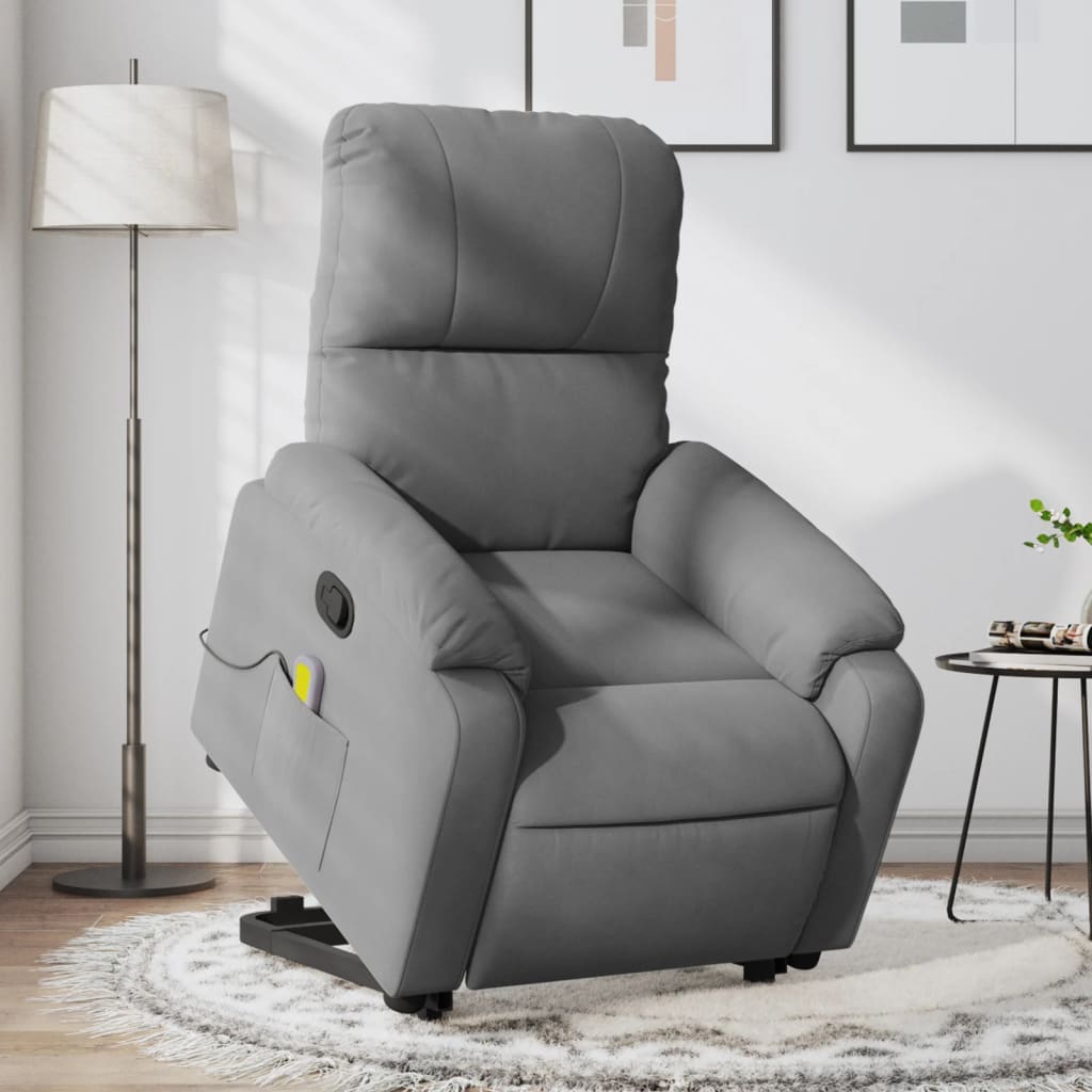 vidaXL Sillón reclinable masaje elevable tela microfibra gris oscuro