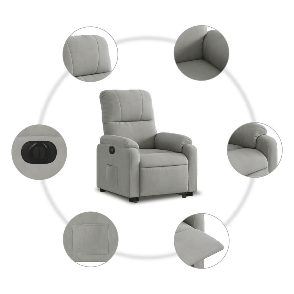 vidaXL Sillón eléctrico reclinable elevable tela microfibra gris claro